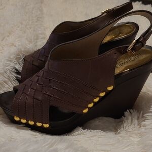Michael Kors Chocolate Brown Wedges with Gold Accents